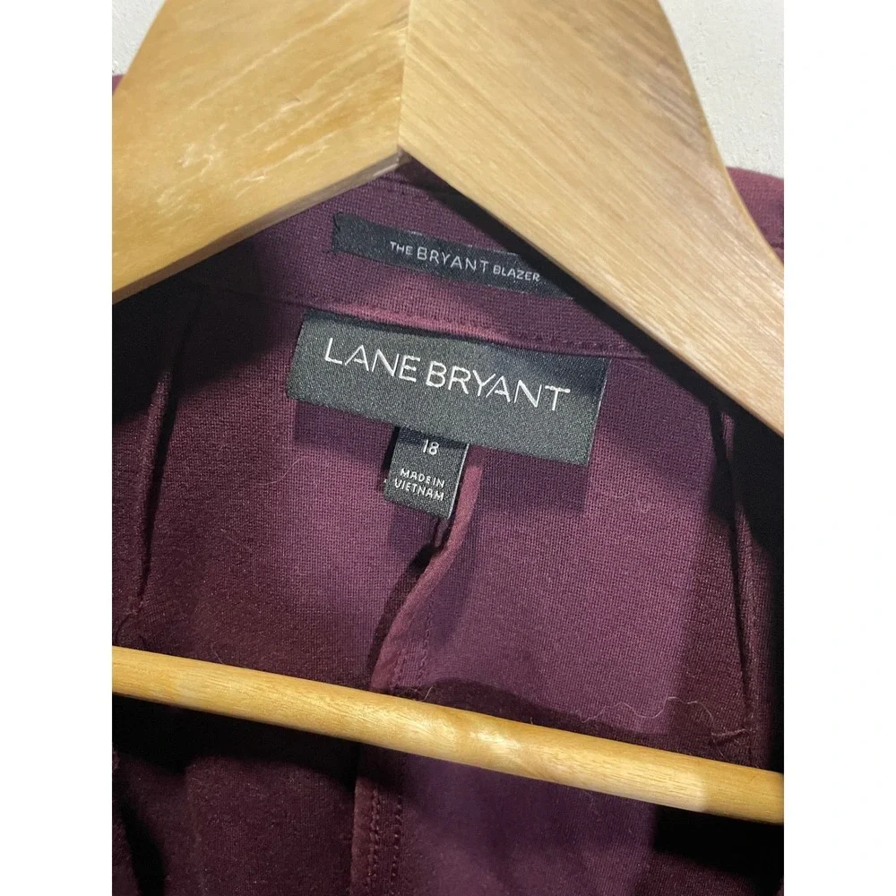 Lane Bryant The Bryant Blazer Plum Burgundy Faux Leather Trim Open Front Size 18